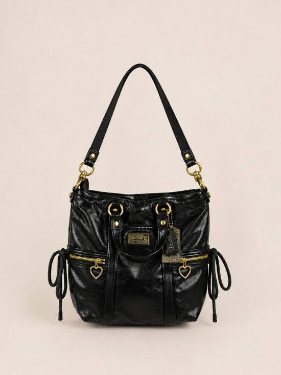 Coach Handbags - COACH Poppy Daisy Liquid Gloss Tote Black Glam Shoulder Bag w/ COA